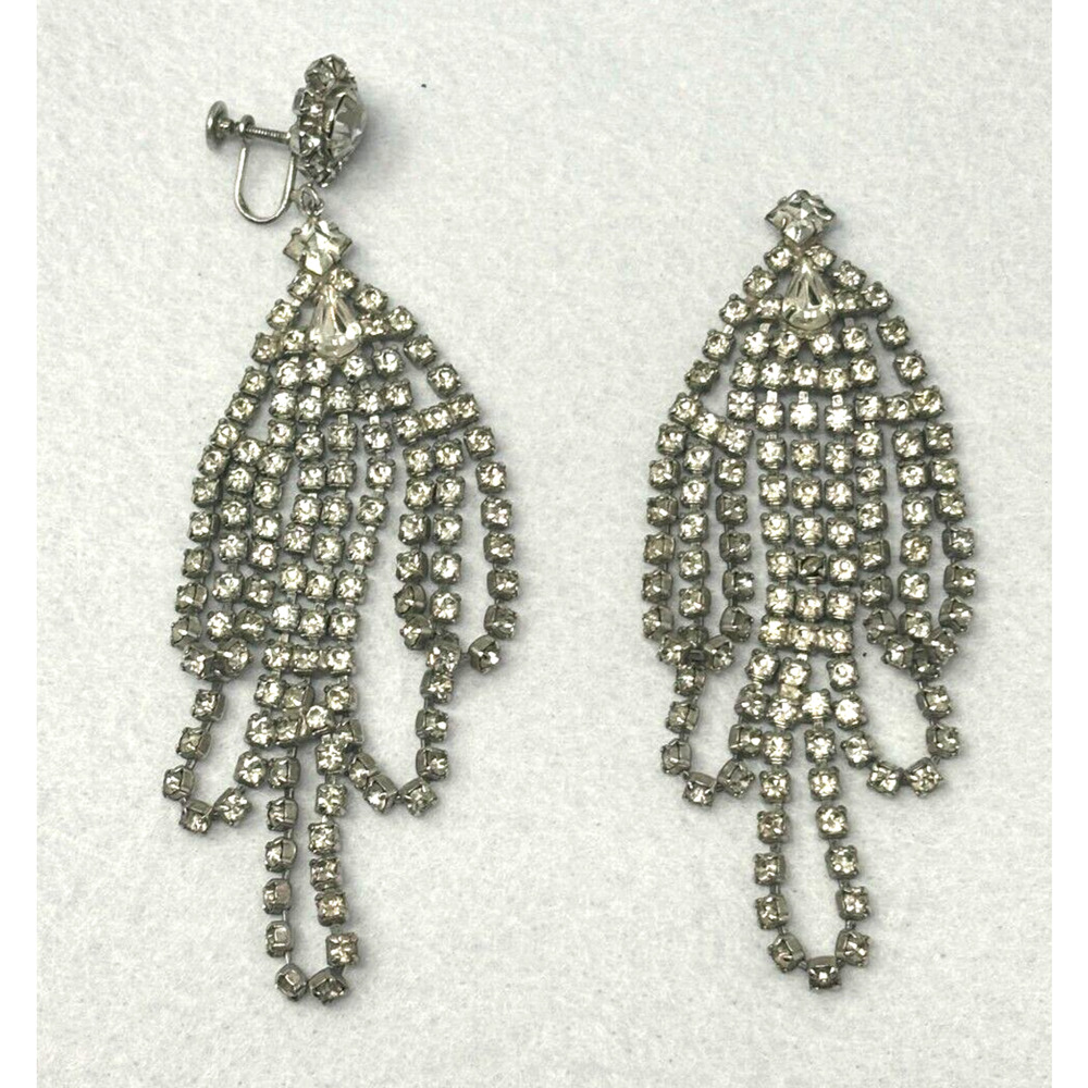 Vtg Rhinestone Chandelier Earrings Screwback Clip-On Round Glass PARTS‎ ONLY